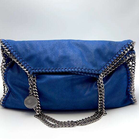 Stella McCartney Cobalt Blue Falabella Vegan Silver Chain Tote Bag Authentic - Picture 1 of 16